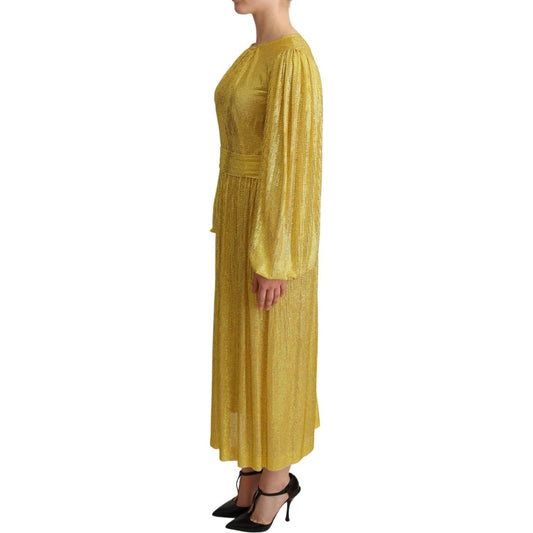 Dolce & Gabbana Crystal Embellished Pleated Maxi Dress 1728,67345645728,Dolce & Gabbana,Dresses - Women - Clothing,IT38|XS,Material: 46% Cotton 27% Nylon 24% Elastane,New with tags,Women,Yellow Dolce & Gabbana DR2716 -38