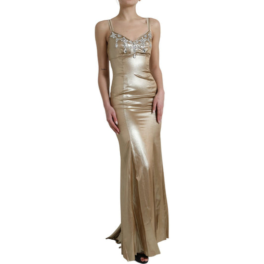 Dolce & Gabbana Elegant Metallic Gold Sheath Dress with Crystals 1728,67345645728,Dolce & Gabbana,Dresses - Women - Clothing,Gold,IT40|S,Material: 85% Silk 10% Crystal 5% Real Brass,New with tags,Women Dolce & Gabbana DR281085-40