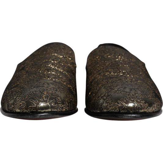 Dolce & Gabbana Gold Jacquard Flats Men Loafers Dress Shoes 1728,67345645728,Dolce & Gabbana,EU44/US11,Gold,Loafers - Men - Shoes,Material: 60% Acetate 40% Polyester,Men,Men - Shoes,Preowned / Defect,Shoes Dolce & Gabbana MV6574-44