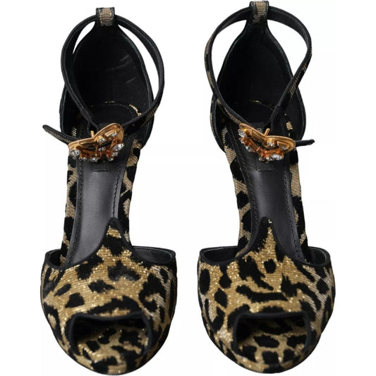 Dolce & Gabbana Gold Leopard Embellished Heel Sandals Shoes 1728,67345645728,Dolce & Gabbana,EU39/US8.5,Gold,Preowned / Defect,Sandals - Women - Shoes,Women Dolce & Gabbana LA10698-39