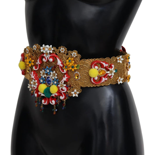 Dolce & Gabbana Gold-Tone Floral Crystal Waist Belt 1728,20% Crystal,5% Wool,67345645728,Belts - Women - Accessories,Brass,Dolce & Gabbana,Gold,IT42|M,Material: 10% Nylon,New with tags,Women Dolce & Gabbana SMY100517-42