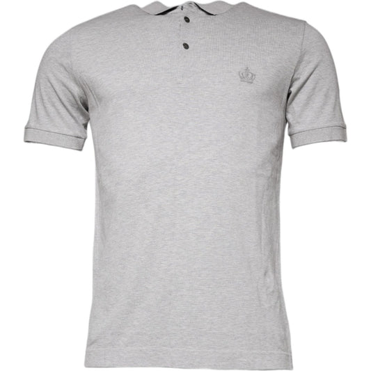 Dolce & Gabbana Gray Crown Collared ShortSleeve Polo T-shirt 1728,67345645728,Dolce & Gabbana,Gray,IT44 | XS,Material: 100% Cotton,Men,Preowned / Defect,T-Shirts - Men - Clothing Dolce & Gabbana TSH86895-44
