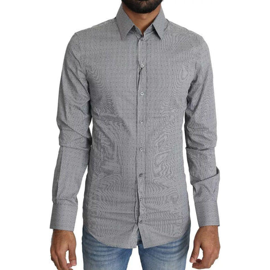 Dolce & Gabbana Gray SICILIA Dotted Semi Fitted Formal Shirt 1728,67345645728,Dolce & Gabbana,Gray,IT37 | XS,Material: 73% Cotton 23% Nylon 4% Elastane,Men,Preowned / Defect,Shirts - Men - Clothing Dolce & Gabbana TSH5484-37