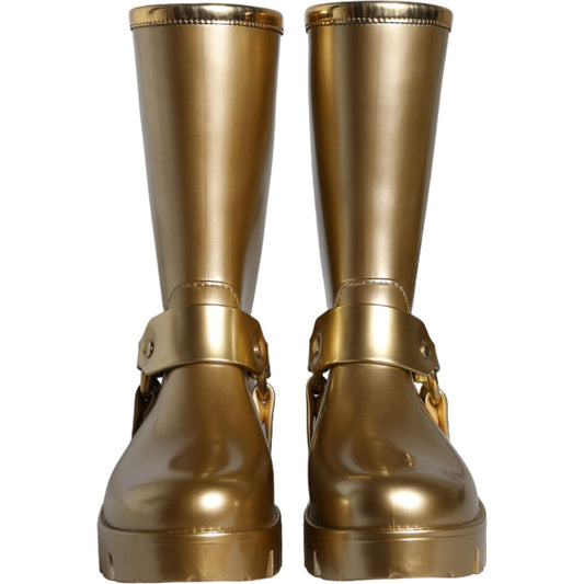 Dolce & Gabbana Metallic Gold Rubber PVC Rain Boots Shoes 1728,67345645728,Boots - Women - Shoes,Dolce & Gabbana,EU37/US6.5,Gold,Material: 90% PVC 6% PU 4% Polyester,New with tags,Women Dolce & Gabbana LA11307-37