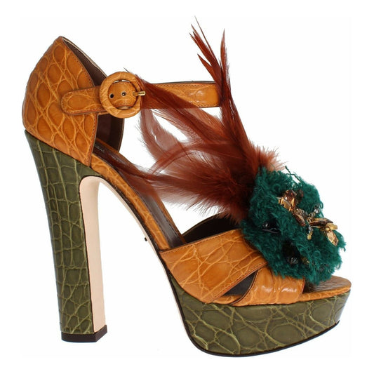 Dolce & Gabbana Multicolor Crystal Ankle Strap Platform Sandals 1728,67345645728,Dolce & Gabbana,EU36/US5.5,EU37/US6.5,EU38.5/US8,EU38/US7.5,Leather,Material: Skin,New with tags,Orange,Sandals - Women - Shoes,Women Dolce & Gabbana LA1119-36