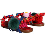 Dolce & Gabbana Multicolor Pom Pom Fur Wrap Sandals Shoes LA11659-38