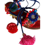 Dolce & Gabbana Multicolor Pom Pom Fur Wrap Sandals Shoes LA11659-38