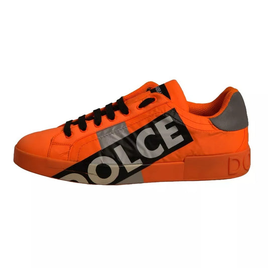 Dolce & Gabbana Orange Portofino Logo Tape Men Sneakers Shoes 1728,67345645728,Dolce & Gabbana,EU45/US12,Material: 89% Polyester 11% Calf Leather,Men,Orange,Preowned / Defect,Sneakers - Men - Shoes Dolce & Gabbana MV6852-45