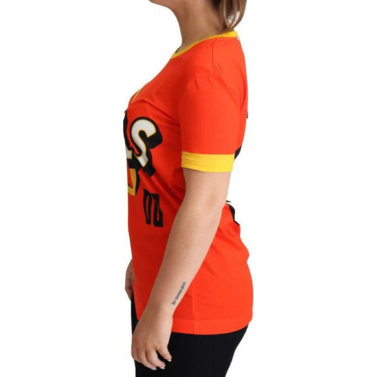 Dolce & Gabbana Orange Royals Print Round Neck T-shirt 1728,67345645728,Dolce & Gabbana,IT38 | XS,Material: 100% Cotton,Orange,Preowned / Defect,Tops & T-Shirts - Women - Clothing,Women Dolce & Gabbana TSH5758-38