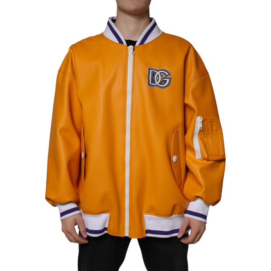 Dolce & Gabbana Orange White Full Zip Jersey Bomber Jacket 1728,67345645728,Dolce & Gabbana,IT52 | XL,Jackets - Men - Clothing,Material: 79% PVC 21% Cotton,Men,New with tags,Orange Dolce & Gabbana JKT41305-52