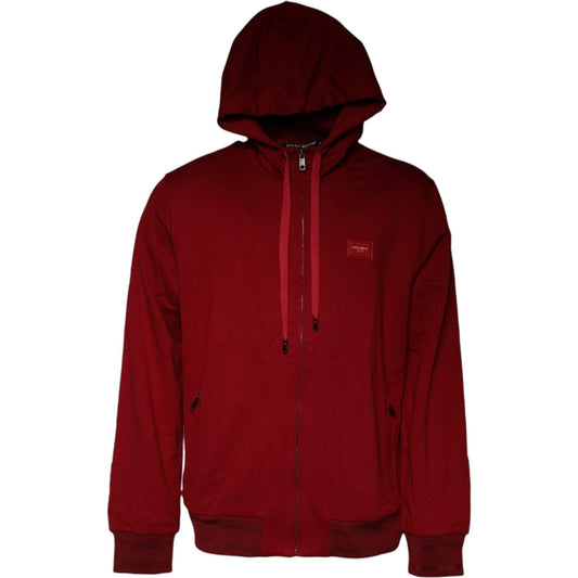 Dolce & Gabbana Red Logo Plaque Hooded Sweatshirt Sweater 1728,67345645728,Dolce & Gabbana,IT58 | 3XL,Material: 100% Cotton,Men,Preowned / Defect,Red,Sweaters - Men - Clothing Dolce & Gabbana TSH86969-58