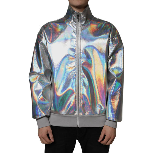 Dolce & Gabbana Silver Iridescent Full Zip Men Bomber Jacket 1728,67345645728,Dolce & Gabbana,IT52 | XL,Jackets - Men - Clothing,Material: 100% Polyester,Men,New with tags,Silver Dolce & Gabbana JKT3862-52