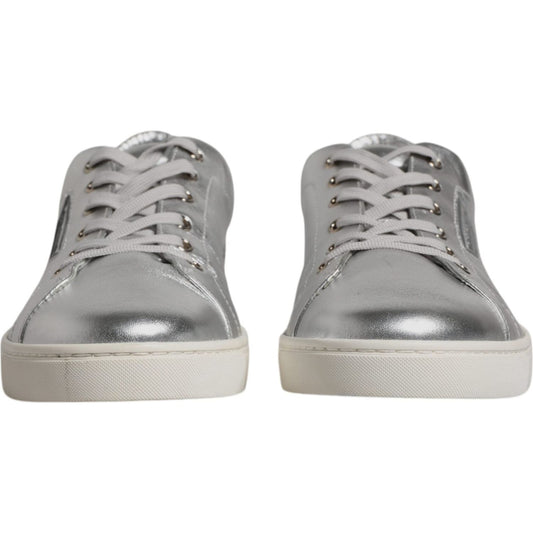 Dolce & Gabbana Silver London Low Top Leather Sneakers Shoes 1728,67345645728,Dolce & Gabbana,EU43/US10,Material: 100% Calf Leather,Men,Preowned / Defect,Silver,Sneakers - Men - Shoes Dolce & Gabbana MV6421-43