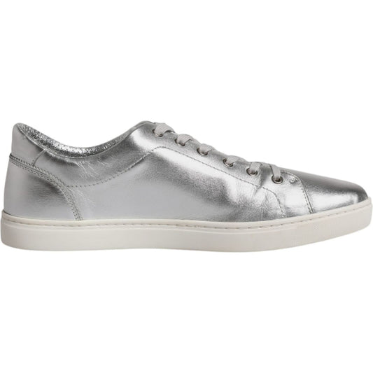 Dolce & Gabbana Silver London Low Top Leather Sneakers Shoes 1728,67345645728,Dolce & Gabbana,EU43/US10,Material: 100% Calf Leather,Men,Preowned / Defect,Silver,Sneakers - Men - Shoes Dolce & Gabbana MV6421-43