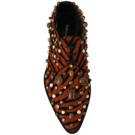 Dolce & Gabbana Tiger Pattern Crystal Embellished Flats 1728,67345645728,Dolce & Gabbana,EU40/US9.5,Flat Shoes - Women - Shoes,Material: Pony hair,New with tags,Orange,Women Dolce & Gabbana LA7205-40