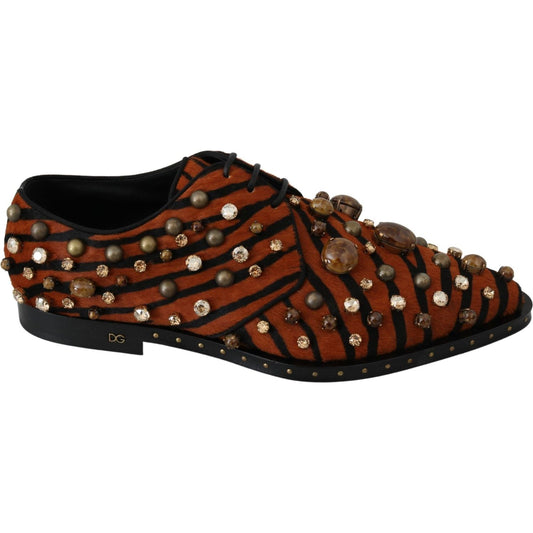 Dolce & Gabbana Tiger Pattern Crystal Embellished Flats 1728,67345645728,Dolce & Gabbana,EU40/US9.5,Flat Shoes - Women - Shoes,Material: Pony hair,New with tags,Orange,Women Dolce & Gabbana LA7205-40