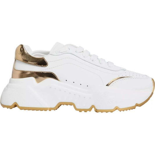 Dolce & Gabbana White Gold Daymaster Low Top Sneakers Shoes 1728,67345645728,Dolce & Gabbana,EU41/US10.5,Material: 83% Calf Leather 10% PU 7% Polyester,Preowned / Defect,Sneakers - Women - Shoes,White,Women Dolce & Gabbana LA11770#5-41