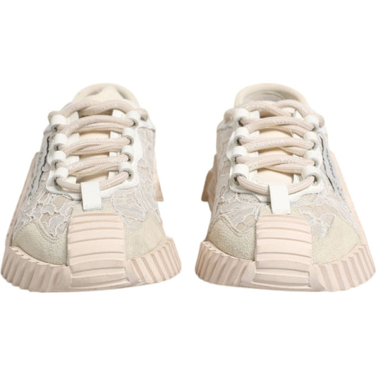 Dolce & Gabbana White Lace NS1 Low Top Sneaker Sports Shoes 1728,67345645728,Dolce & Gabbana,EU37/US7,Material: 43% Nylon 21% Leather 20% Viscose 10% Acrylic 5% Cotton 1% PVC,Preowned / Defect,Sneakers - Women - Shoes,White,Women Dolce & Gabbana LA12361-3