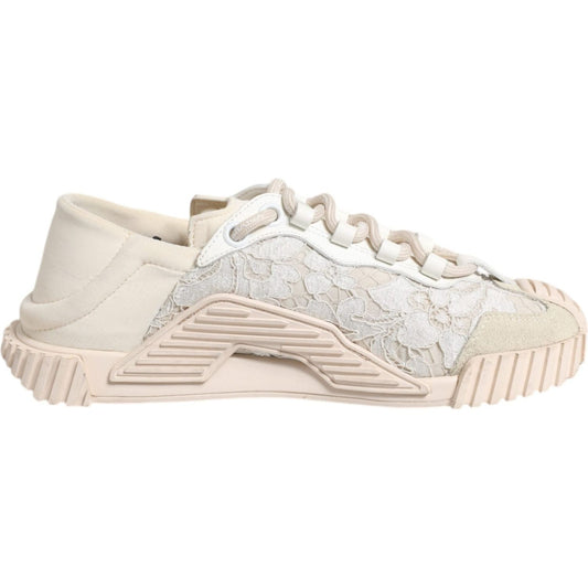 Dolce & Gabbana White Lace NS1 Low Top Sneaker Sports Shoes 1728,67345645728,Dolce & Gabbana,EU37/US7,Material: 43% Nylon 21% Leather 20% Viscose 10% Acrylic 5% Cotton 1% PVC,Preowned / Defect,Sneakers - Women - Shoes,White,Women Dolce & Gabbana LA12361-3