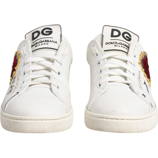 Dolce & Gabbana White Leather Heart Embellished Sneakers Shoes 1728,67345645728,Dolce & Gabbana,EU40/US9.5,Material: 100% Calf Leather,Preowned / Defect,Sneakers - Women - Shoes,White,Women Dolce & Gabbana LA12372-40