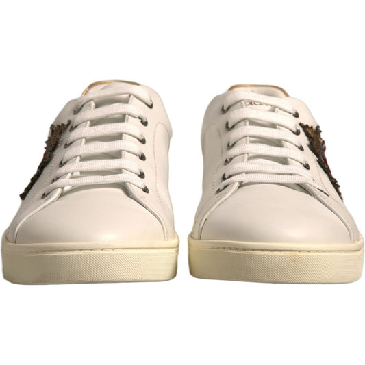 Dolce & Gabbana White Leather Heart Embellished Sneakers Shoes 1728,67345645728,Dolce & Gabbana,EU43/US10,Material: 100% Calf Leather,Men,Preowned / Defect,Sneakers - Men - Shoes,White Dolce & Gabbana MV6807#2-43