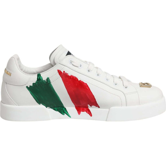 Dolce & Gabbana White Portofino Made In Italy Print Sneakers Shoes 1728,67345645728,Dolce & Gabbana,EU 41 | US 8,Material: 100% Calf Leather,Men,Preowned / Defect,Sneakers - Men - Shoes,White Dolce & Gabbana MV6780-41