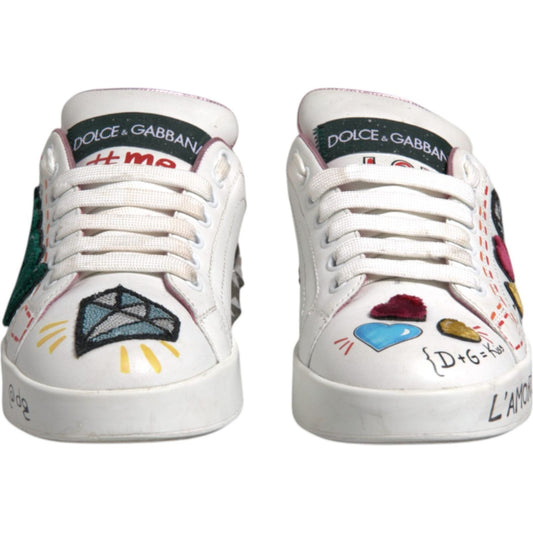 Dolce & Gabbana White Sequined Crystal Low Top Sneakers Shoes 1728,67345645728,Dolce & Gabbana,EU35/US4.5,Material: 100% Calf Leather,Preowned / Defect,Sneakers - Women - Shoes,White,Women Dolce & Gabbana LA12308-35