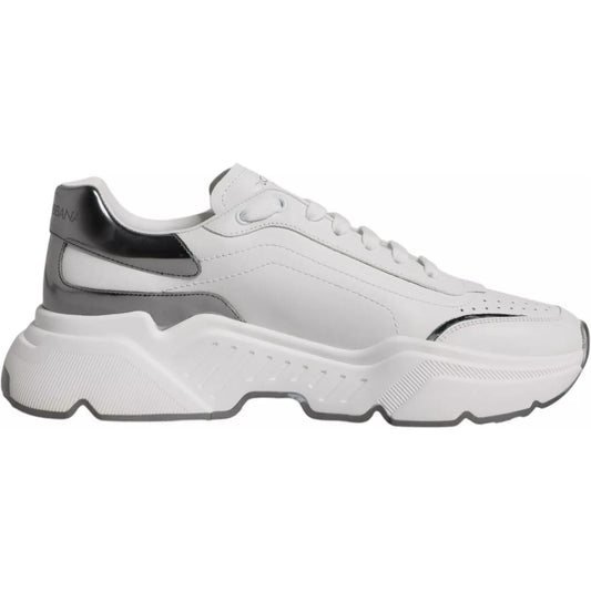 Dolce & Gabbana White Silver DAYMASTER Leather Sneakers Shoes 1728,67345645728,Dolce & Gabbana,EU44/US11,Material: 83% Calf Leather 10% PU 7% Polyester,Men,Preowned / Defect,Sneakers - Men - Shoes,White Dolce & Gabbana MV1433#1-44