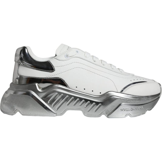 Dolce & Gabbana White Silver Daymaster Low Top Sneakers Shoes 1728,67345645728,Dolce & Gabbana,EU40.5/US7.5,Material: 90% Calfskin Leather 6% PU 4% Polyester,Men,Preowned / Defect,Sneakers - Men - Shoes,White Dolce & Gabbana MV5095#2- 40.5