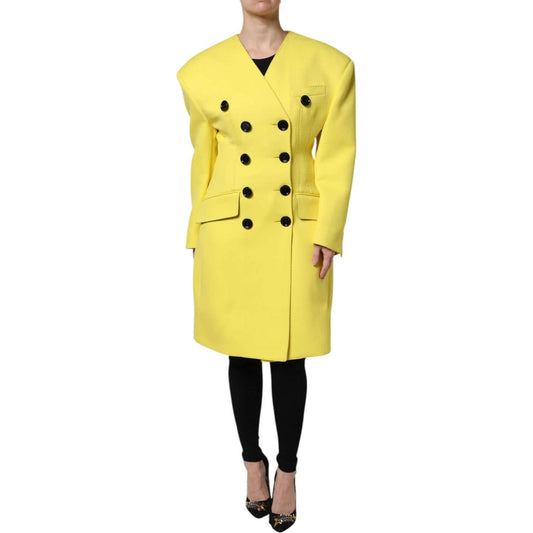 Dolce & Gabbana Yellow Double Breasted Trench Coat Jacket 1728,67345645728,Dolce & Gabbana,IT36|XXS,IT38 | XS,IT40|S,IT42|M,IT44 | L,IT46|XL,Jackets & Coats - Women - Clothing,Material: 100% Virgin Wool,New with tags,Women,Yellow Dolce & Gabbana JKT41446-