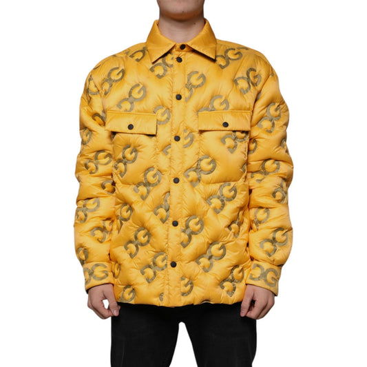 Dolce & Gabbana Yellow Logo Padded Buttoned Blouson Jacket 1728,67345645728,Dolce & Gabbana,IT52 | XL,Jackets - Men - Clothing,Material: 100% Nylon,Men,New with tags,Yellow Dolce & Gabbana JKT41270-52