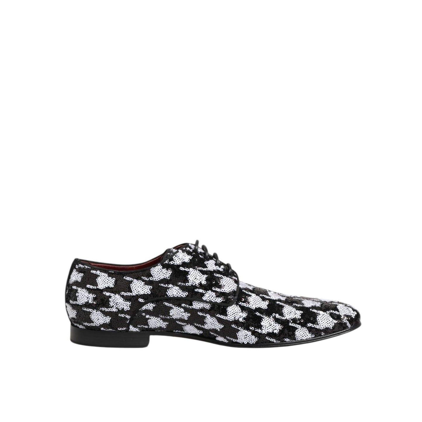 Dolce & Gabbana Dress Black White Sequined Lace Up Derby Shoes, elegant design, side view