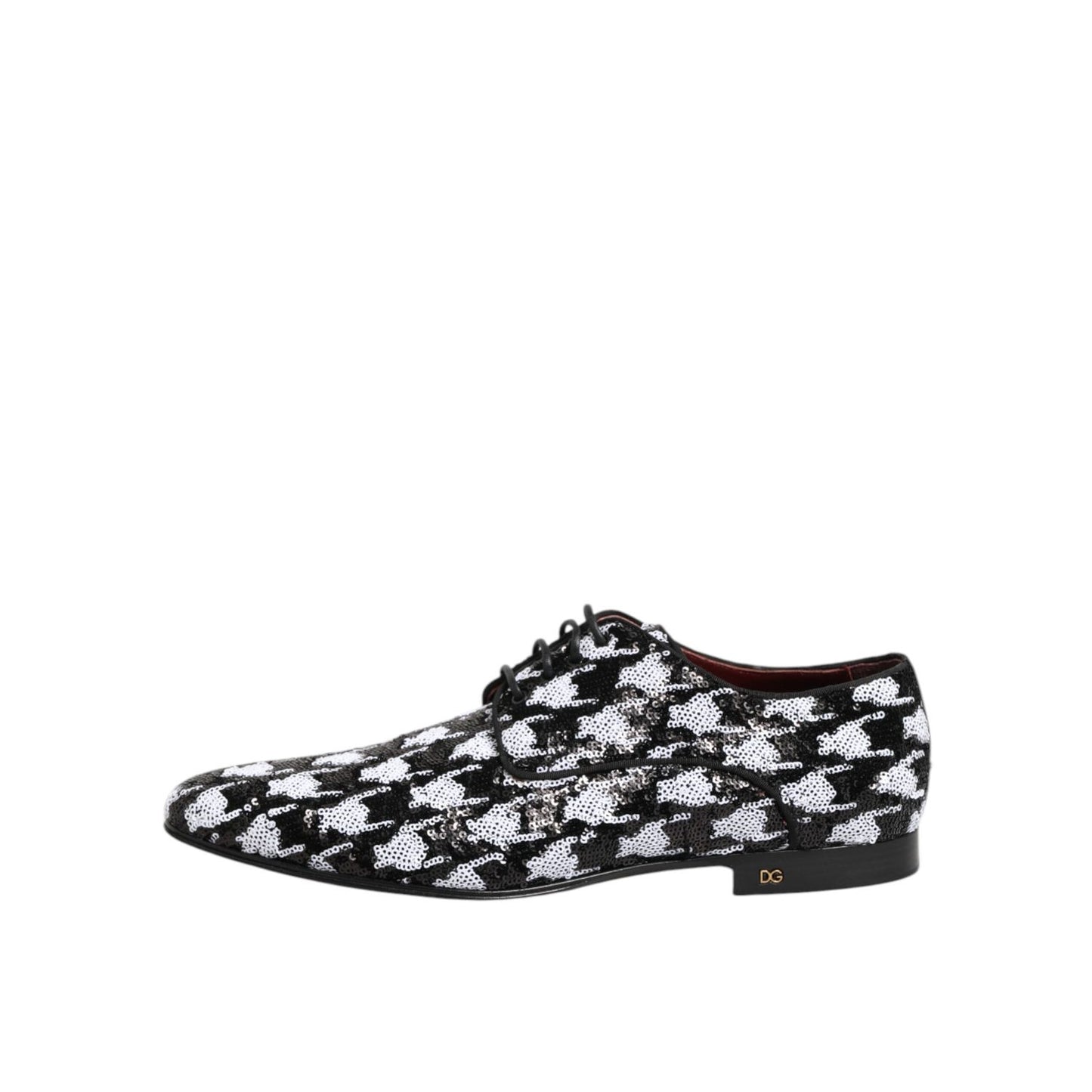Dolce & Gabbana Dress Black White Sequined Lace Up Derby Shoes displaying elegant black and white sequin design on leather.