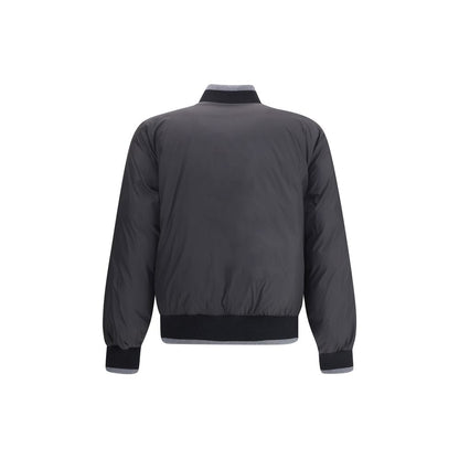 Back view of Dolce & Gabbana Gray Cotton Bomber jacket with ribbed cuffs and hem, highlighting its sleek and modern design.