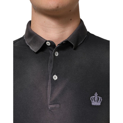Dolce & Gabbana Gray Cotton Crown Collared Men Polo T-shirt