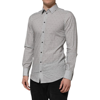 Dolce & Gabbana Gray Dotted Semi Fitted GOLD Men Formal Shirt