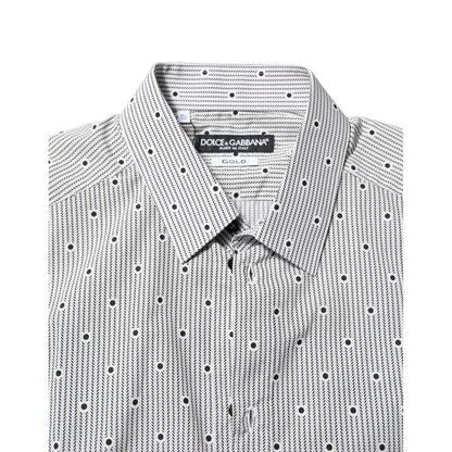 Dolce & Gabbana Gray Dotted Semi Fitted GOLD Men Formal Shirt