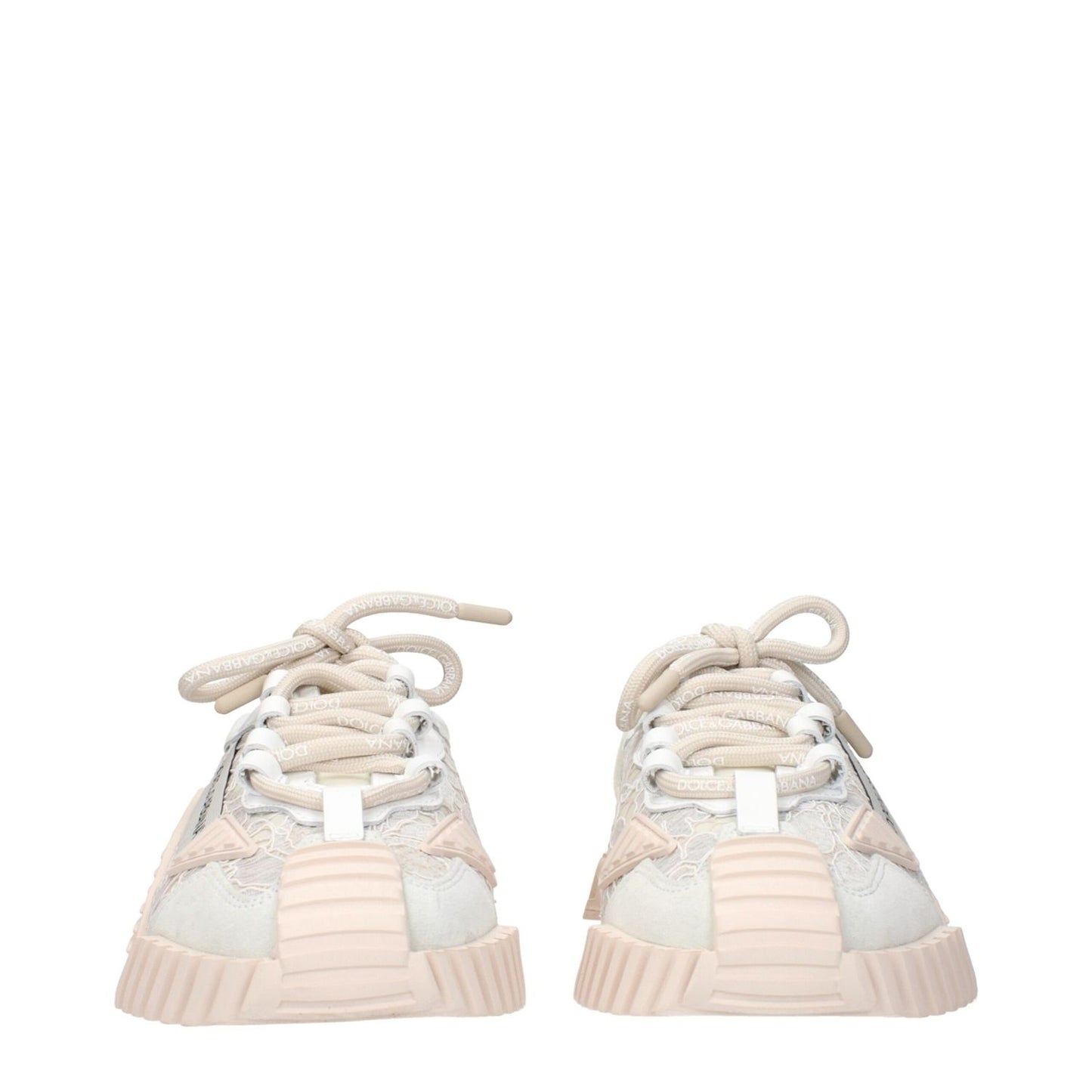 Front view of Dolce & Gabbana Gray Fabric Sneakers with distinctive front and side logos, showcasing elegant design and craftsmanship.