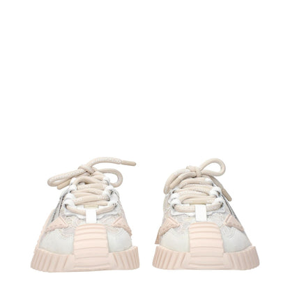 Front view of Dolce & Gabbana Gray Fabric Sneakers with distinctive front and side logos, showcasing elegant design and craftsmanship.