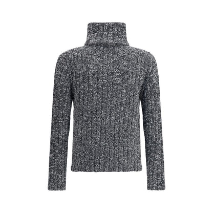 Dolce & Gabbana Gray Fleece Wool Turtleneck, ribbed and multicolored pattern sweater, AW25 collection, elegant winter style.