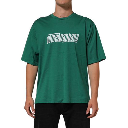 Dolce & Gabbana Green Cotton Graphic Logo Print Crewneck T-shirt worn by model