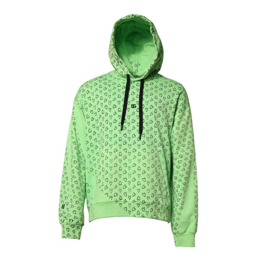 Dolce & Gabbana Green Cotton Logo Heart Print Hooded Sweater TSH90267-54
