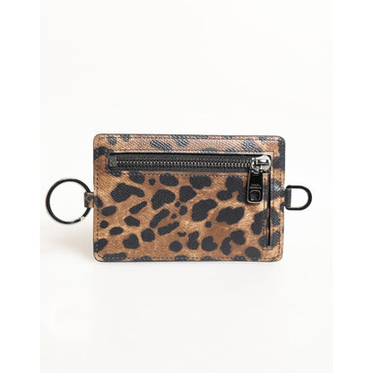 Dolce & Gabbana Leopard Print Leather Embossed Lanyard Card Holder Wallet