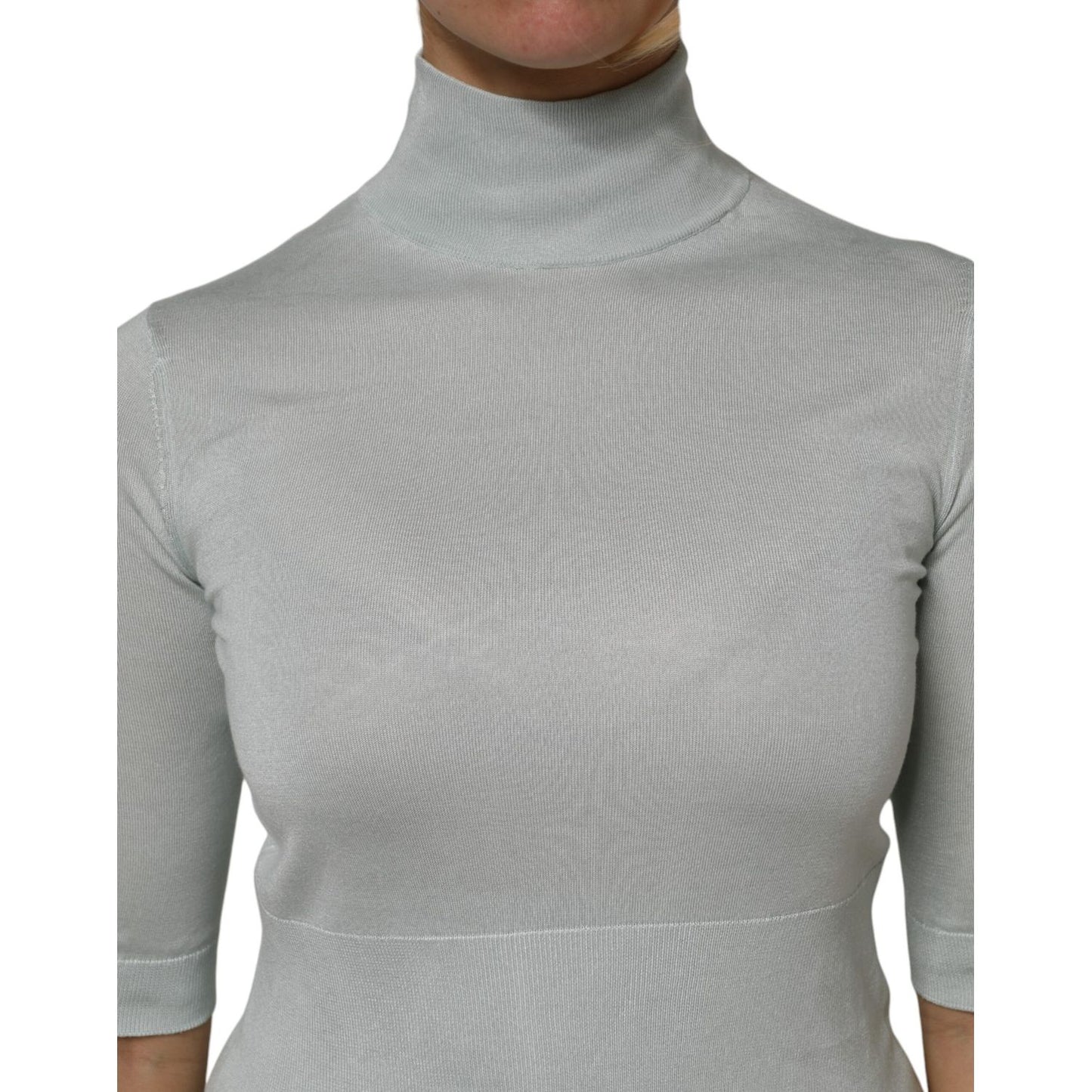 Dolce & Gabbana Light Green Silk Turtleneck 3/4 Sleeves Top