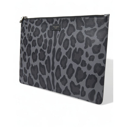 Dolce & Gabbana Multicolor Leopard Jacquard Logo Plaque Document Briefcase Bag