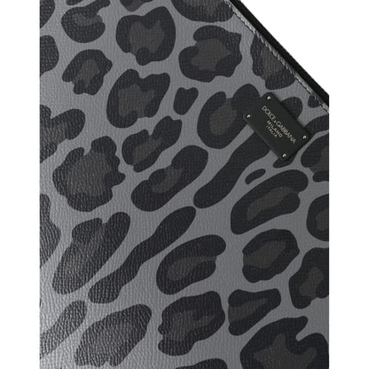 Dolce & Gabbana Multicolor Leopard Jacquard Logo Plaque Document Briefcase Bag