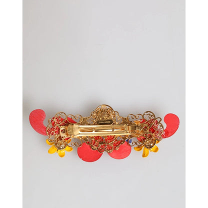 Dolce & Gabbana Multicolor Spring CARRETTO Gold Brass Crystal Hair Clip