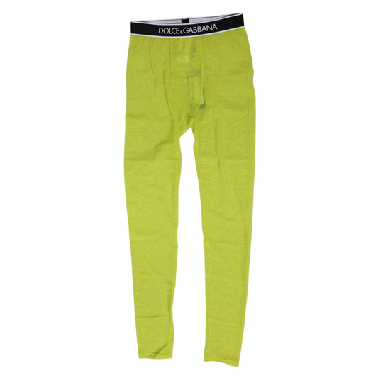 Dolce & Gabbana Neon Green Nylon Logo Lace Leggings Pants Underwear with lace pattern and DG logo waistband.
