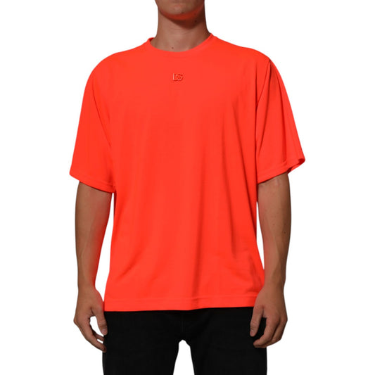 Dolce & Gabbana Neon Orange Polyester Men Crew Neck T-shirt
