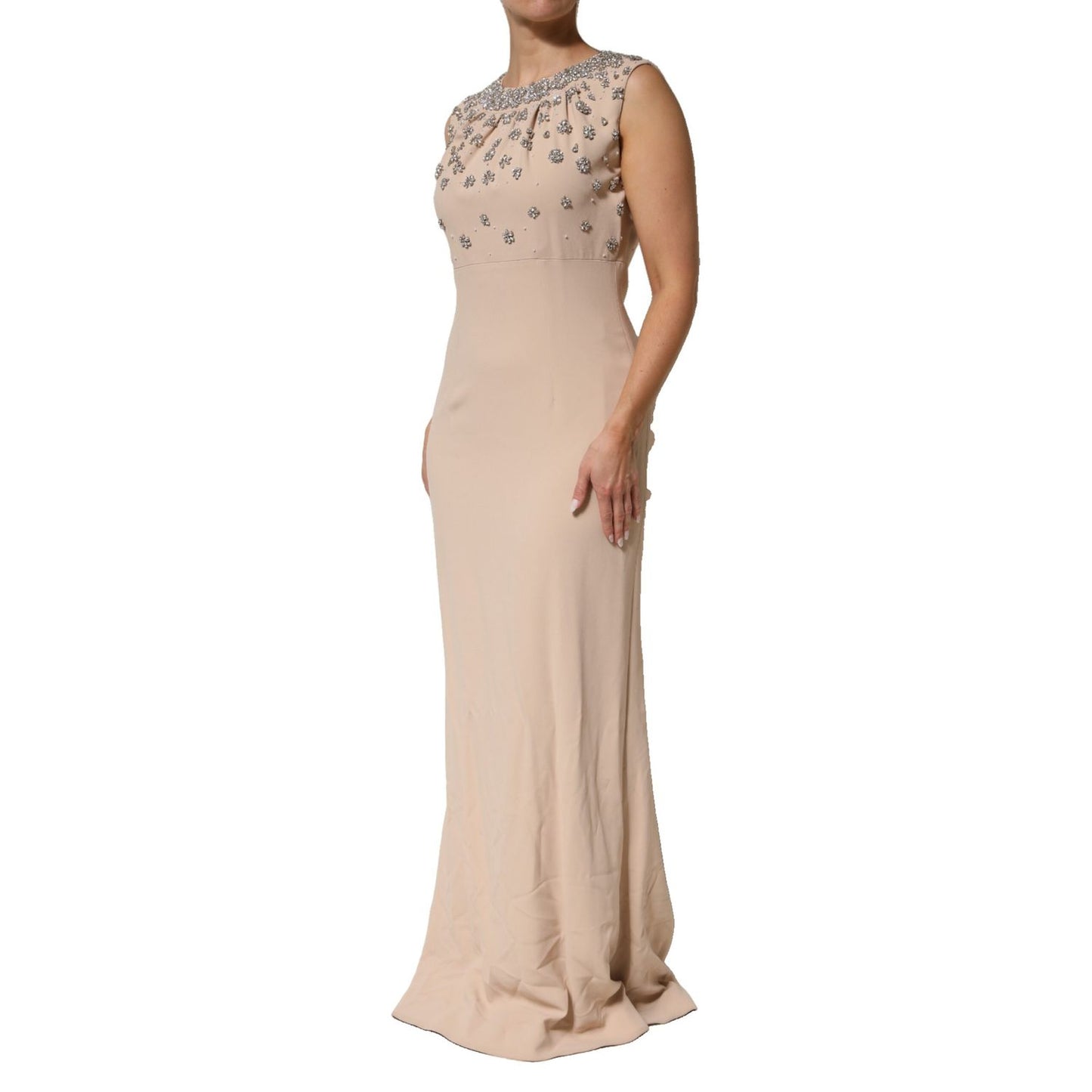 Dolce & Gabbana Nude Ecru Beaded Crystal Embellished Dress for formal occasions and red carpet events